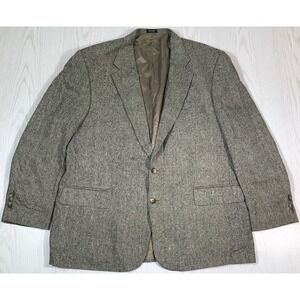 Deansgate Blazer Sport Coat 46R Black White Speckled Tweed 100% Silk Suit Jacket